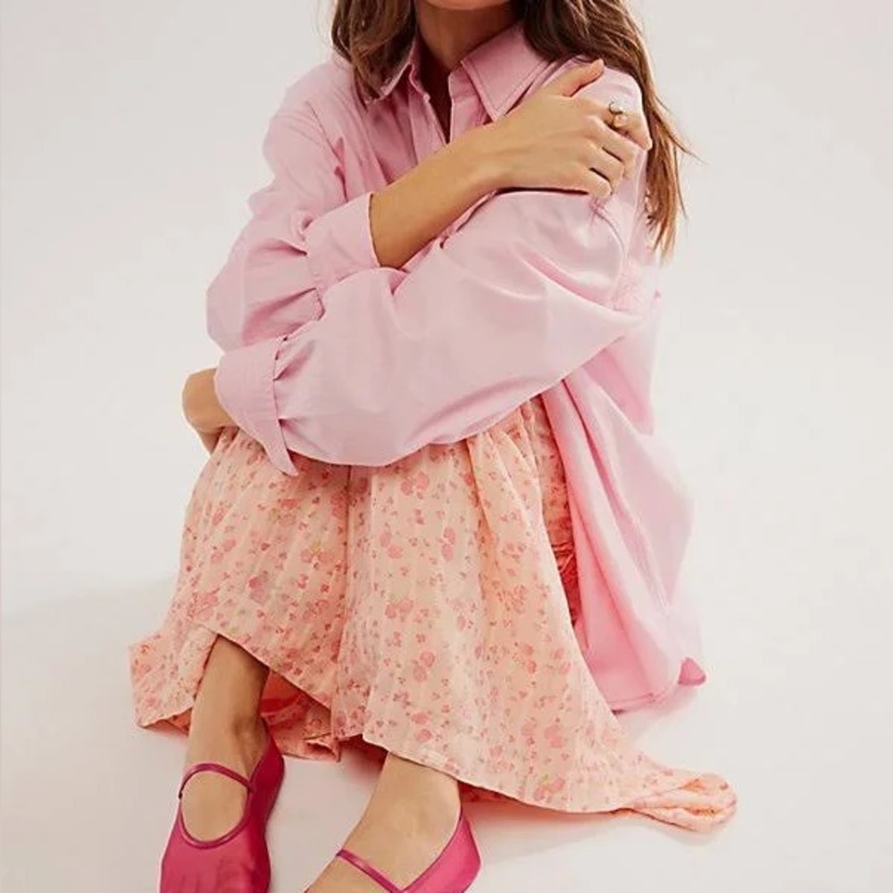 FREE PEOPLE Emmeline Tiered Pink Floral Wide Leg Pants in Peach Combo - Picture 7 of 16